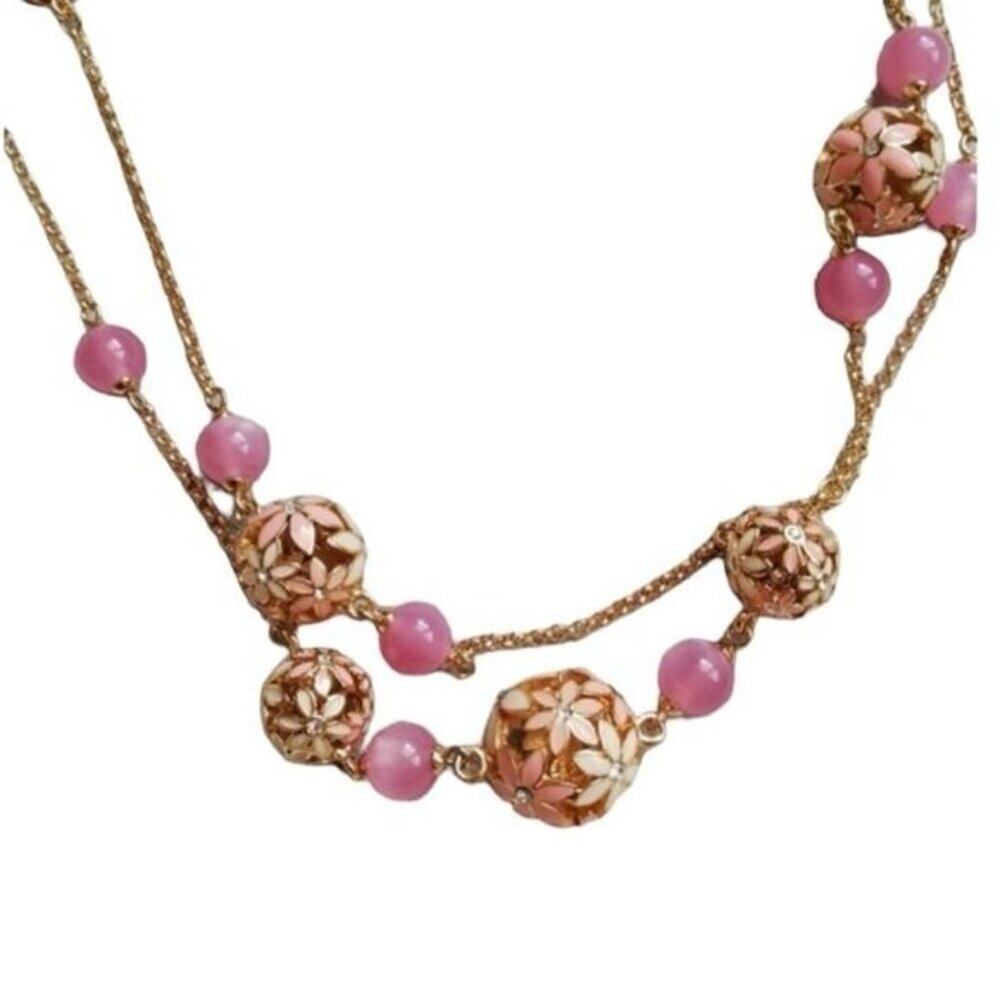 Kate Spade "At First Blush" Double Stranded Floral Necklace Pink/ Gold - Picture 5 of 9
